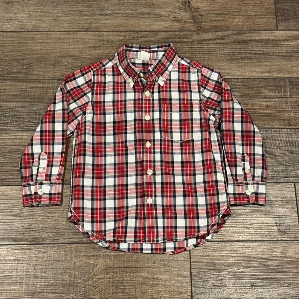 Baby Gap Red Plaid Button Up Long Sleeve Dress Shirt Toddler Boys Size 4 Years